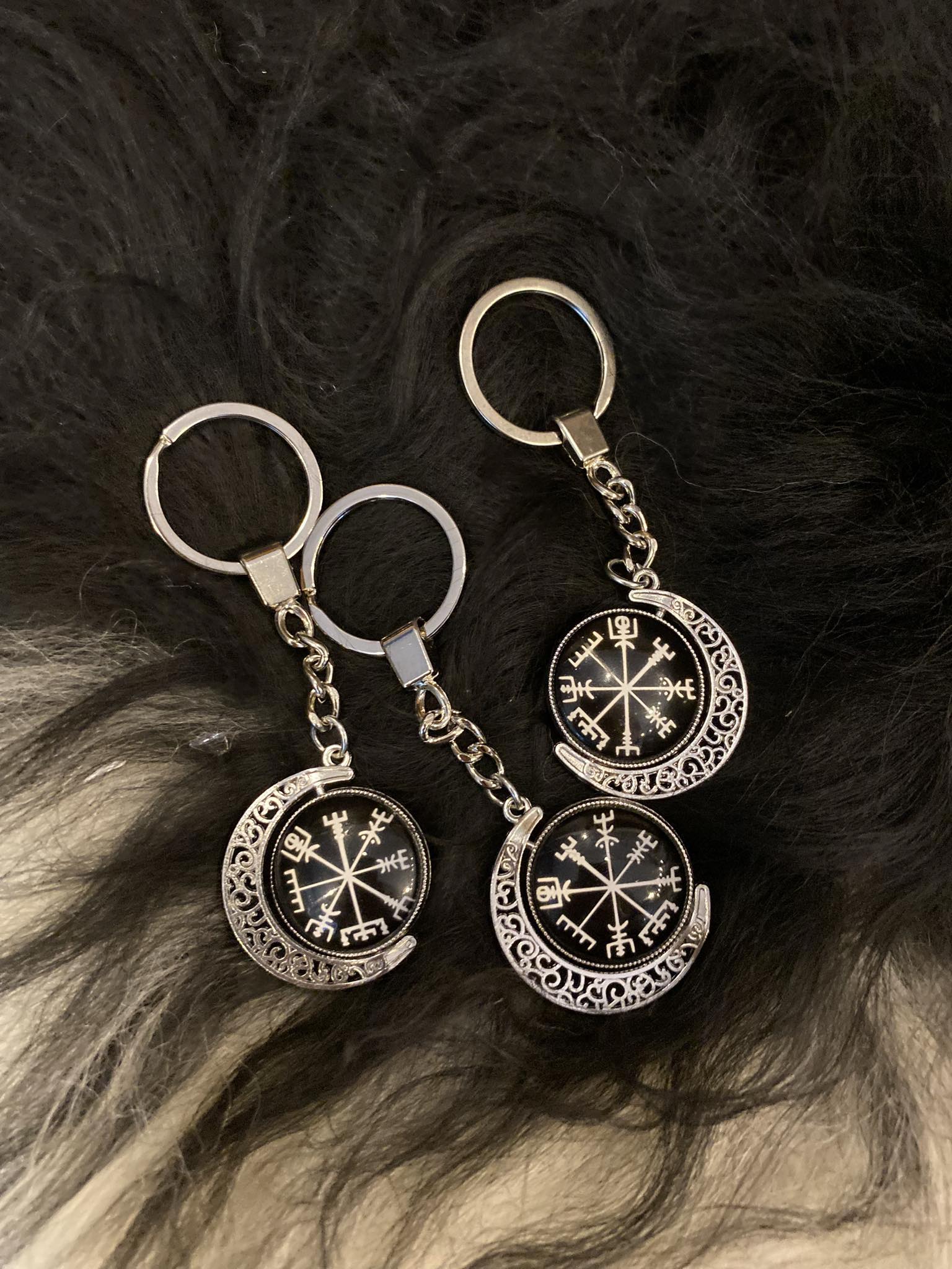 Icelandic Runes Keychain With Moon