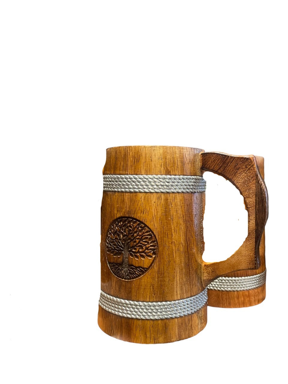 Wooden  Beer Mug With A Tree On It