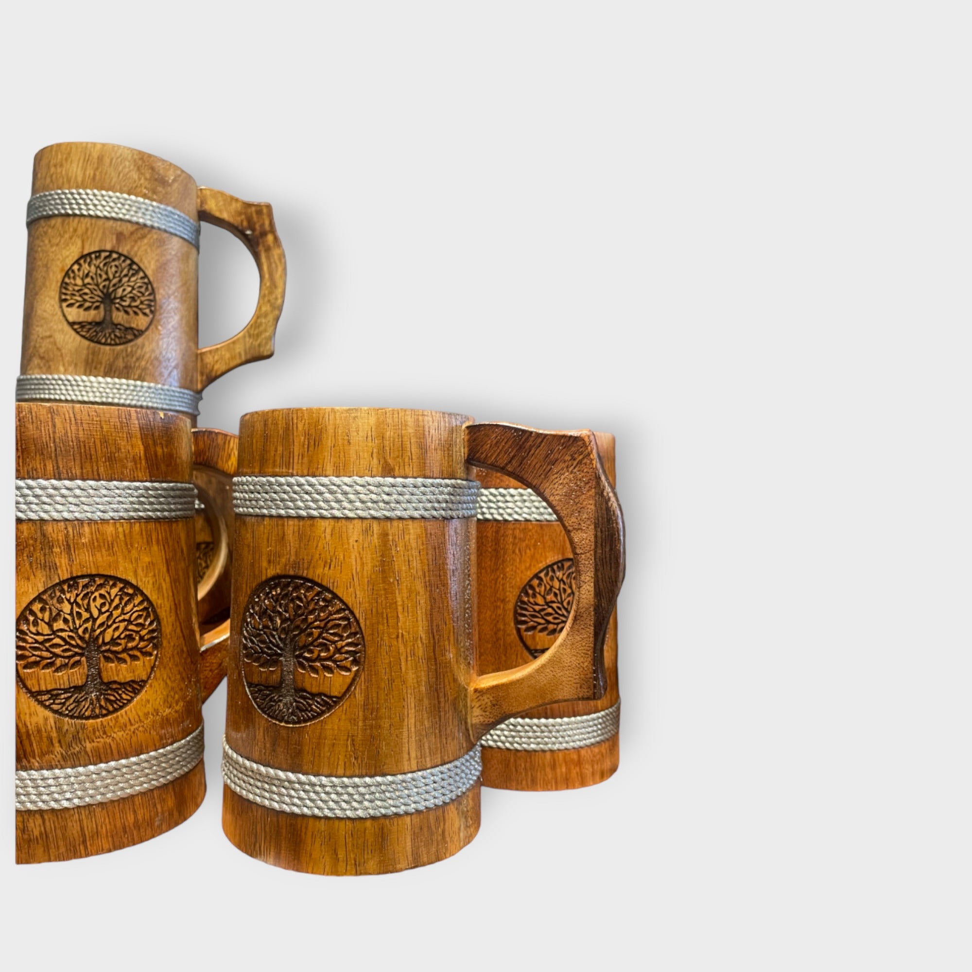 Wooden  Beer Mug With A Tree On It