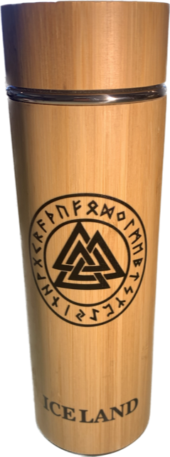 Bamboo Thermos Bottle with Nordic Symbols