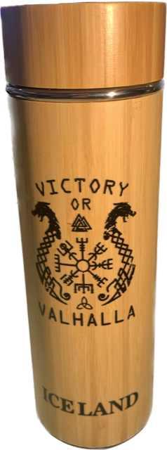 Bamboo Thermos Bottle with Nordic Symbols