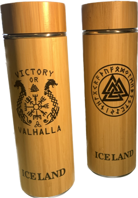 Bamboo Thermos Bottle with Nordic Symbols