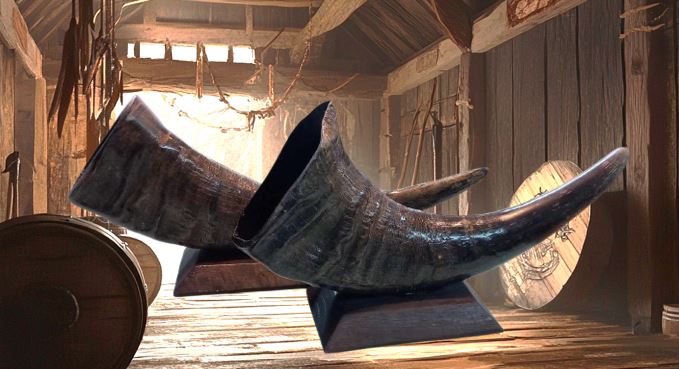 Decorative horn from buffalo with a base