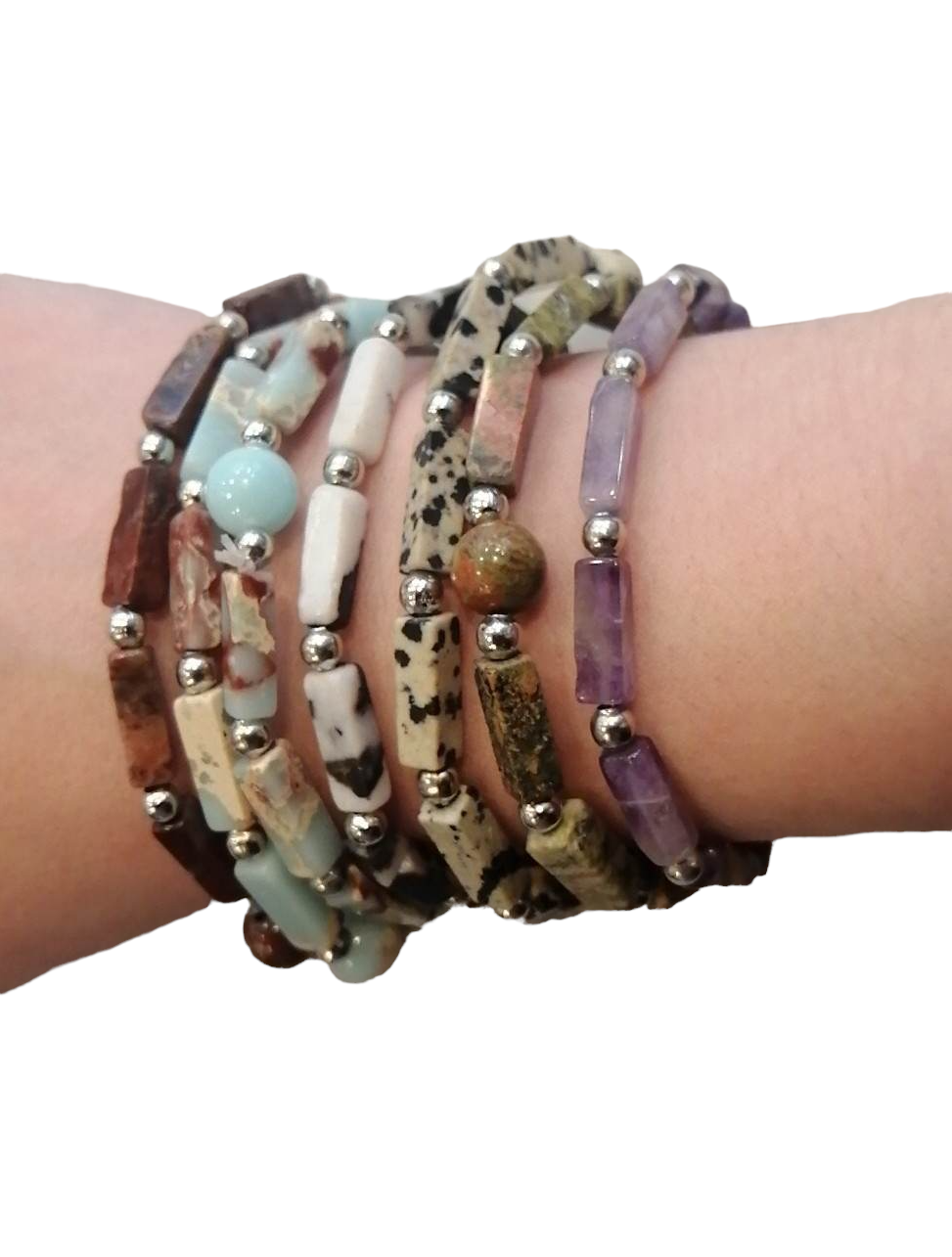 Long chipstones with metal beads bracelet in various shades