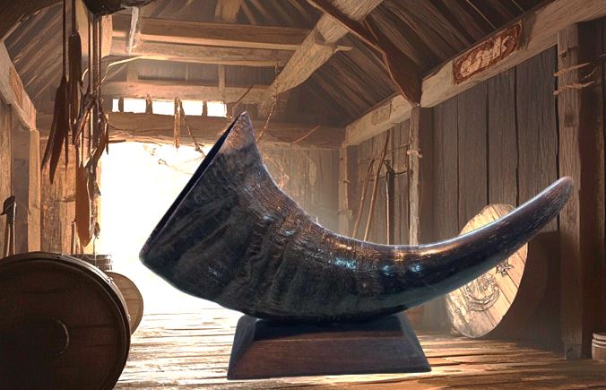 Decorative horn from buffalo with a base