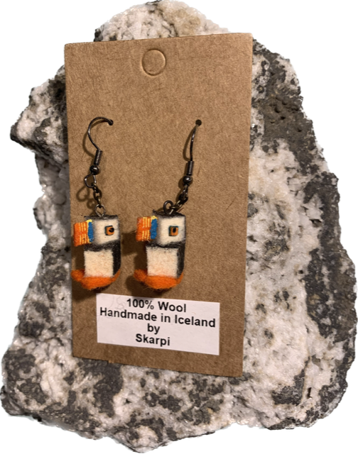 Handmade Icelandic Puffin earrings by Skarpi