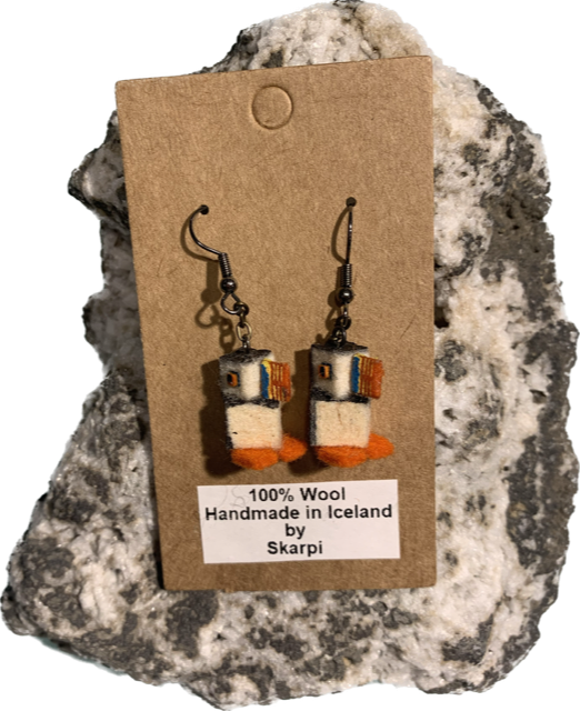 Handmade Icelandic Puffin earrings by Skarpi